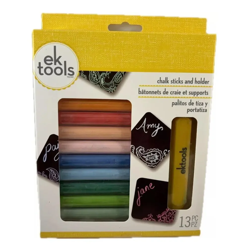 EK Tools Jumbo Chalk Set with Magnetic Chalk Holder 12 Colorful Sticks